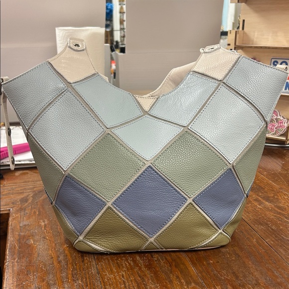 Blue and Green Patchwork Leather Shoulder Bag - The Sak - Picture 1 of 7